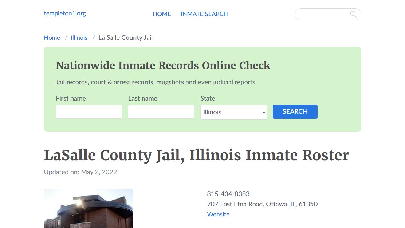 LaSalle County Jail, Illinois Inmate Booking